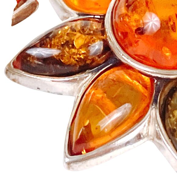 Genuine Baltic Amber Sterling Silver Clip On Sunflower Earrings Poland Vintage - Picture 2 of 16